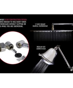 Adjustable Shower Arm Extension 10" Long - Stainless Steel Chrome Finish - The Only Arm Designed With a GEAR JOINT That Won't Slip! Our Long Shower Extender Pipe Can Hold A Rainfall Shower Head System 21 71Tc7Rn4UL