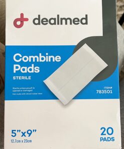 Dealmed Sterile Abdominal (ABD) Combine Pads, 5" x 9" Individually Wrapped, Disposable and Latex-Free Wound Dressing for First Aid Kit and Medical Facilities (Box of 20) 5” x 9” (Box of 20) 28 71TcmKietIL