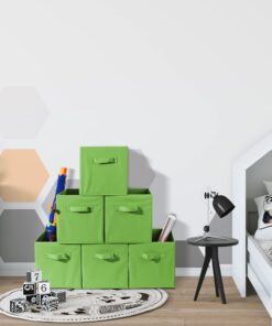 Sorbus Foldable Storage Cubes - 6 Fabric Baskets for Organizing Pantry, Closet, Shelf, Nursery, Playroom, Toy Box, Cubby - 11 Inch Dual Handle Collapsible Closet Organizers and Storage Bins (Green) Green 25 71TgUkr8hGL
