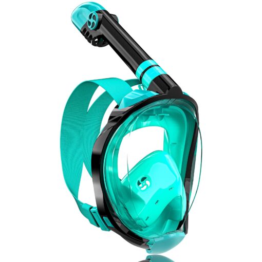 QingSong Full Face Snorkel Mask for Adults & Kids, Snorkeling Gear with Camera Mount, Foldable 180 Degree Panoramic View Snorkeling Set Anti-Fog Anti-Leak Black/Green S/M