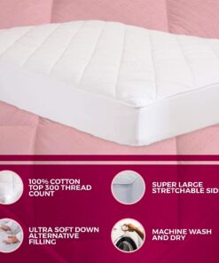 MAXI Full Mattress Pad Topper Fitted | Down Alternative Mattress Cover, 100% Cotton Top, 300 TC Quilted | Highly Breathable, Full Coverage Bed Mattress Pad | Full Size (54x75) Stretches to 16” White 9 71ThShAUyPL