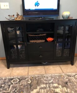 SIMPLIHOME Artisan SOLID WOOD 53 Inch Wide Transitional TV Media Stand in Black for TVs up to 60 Inches, For the Living Room and Entertainment Center Tall TV Media Stand 47 71ThkIGRCkL