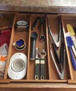 Seville Classics Bamboo Premium Organizer Storage Bins for Kitchen Silverware, Pantry, Closet, Office Desk, Pens, Utensils, Makeup, K Cup, Bamboo, Expandable Tray (5 Compartment) Expandable Tray (5 Compartment) 47 71TiIIHdQAL