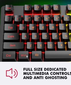NPET K10 Wired Gaming Keyboard, LED Backlit, Spill-Resistant Design, Multimedia Keys, Quiet Silent USB Membrane Keyboard for Desktop, Computer, PC (Black) Wired RGB 24 71TitW8BUqL