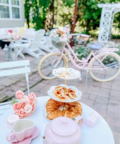 BonNoces 3-Tier Porcelain Embossed Cupcake Stand - Pure White Rimmed with Gold Dessert Cake Stand - Pastry Serving Tray Platter for Tea Party, Wedding and Birthday 40 71TkcR0TQBL
