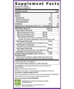 New Chapter Wholemega Fish Oil Supplement - Wild Alaskan Salmon Oil with Omega-3 + Vitamin D3 + Astaxanthin + Sustainably Caught - 60 ct, 1000mg Softgels Unflavored 60 Count (Pack of 1) 14 71TlB7YKbML