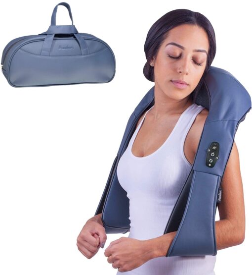 Bruntmor Cordless Rechargeable Neck & Back Pain Relief Products | Shiatsu Massager 3-D Deep Kneading Portable Full Body Massager Back Massager for Back Pain with Heat | Ideal for Relieving Shoulder