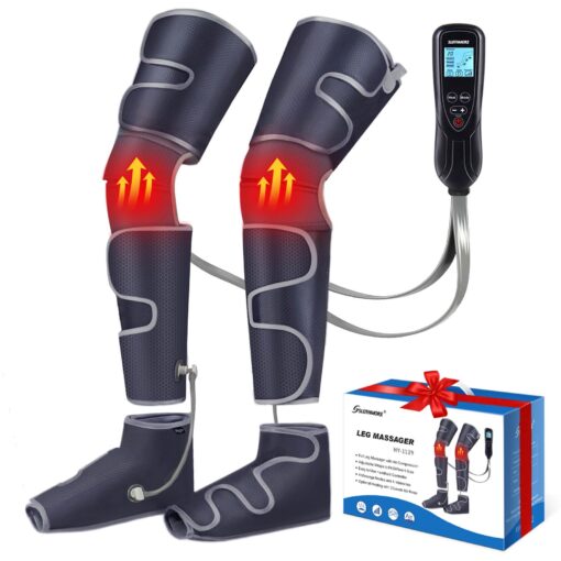 Leg Massager with Air Compression & Heat, 4-In-1 Foot Calf Thigh Knee Massager for Circulation & Pain Relief, 4 Modes 4 Intensities 2 Heat Levels, 10*2 Airbags, Compression Boots Machine, Fit 5'1-6'2