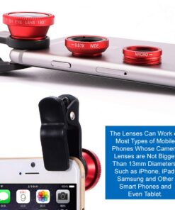 Alternative view of KINGMAS 3 in 1 Universal Fish Eye & Macro Clip Camera Lens Kit for iPad iPhone 7 6 5 Samsung BlackBerry HTC and Most Smartphones (Red)