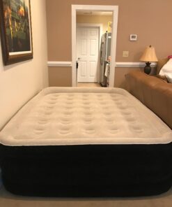 King Koil Luxury Air Mattress Queen with Built-in Pump for Home, 20” Queen Size Inflatable Airbed Luxury Double High Adjustable Blow Up Mattress, Durable - Portable and Waterproof, Black 20 Inch 55 71Tpg5By XL