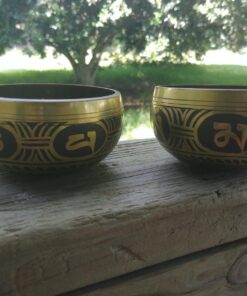 Tibetan Singing Bowl Set ~ Easy to Play with Dual-End Striker & Cushion ~ Beautiful Sound for Holistic Healing, Stress Relief, Meditation & Relaxation ~ Gratitude Pattern ~ Antique Light Brown Bowl 38 71Tt3 0E3cL