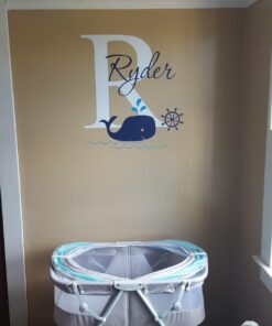 Decalzome Inc Personalized Whale Name Nautical Decor - Nautical Theme Nursery Wall Decals - Baby Shark Wall Decals Room Decor Stickers - Under The Sea Art Mural Vinyl Sticker - Baby Boy & Girl Decor 27 71TtT2drrAL