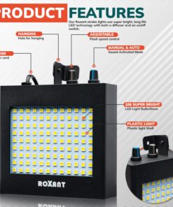 Alternative view of Roxant Pulse Strobe Light Halloween - 108 Super Bright LED Light Bulbs - Manual & Auto Sound Activated | Strobe Light for Parties | Party Lights (Metal Case)