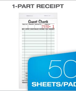 Alternative view of Adams Guest Check Pads, Single Part, Perforated Guest Receipt, 8.6 x 17.2 cm, 50 Sheets per Pad, 10 Pack (525SW)