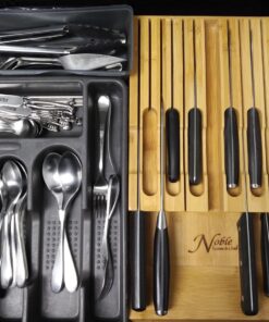 In-Drawer Bamboo Knife Block Holds 12 Knives (Not Included) Without Pointing Up PLUS a Slot for your Knife Sharpener! Noble home & chef Knife Organizer Made from Quality Moso Bamboo 12 Holder 47 71U rs2FL