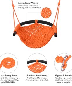 JKsmart Swing Seat for Kids Heavy Duty Rope Play Secure Children Swing Set,Perfect for Indoor,Outdoor,Playground,Home,Tree,with Snap Hooks and Swing Straps,440 lbs Capacity,Orange Orange Swing Seat 18 71U0FsGQp6L