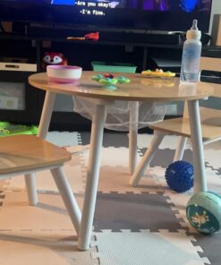 KidKraft Wooden Round Table & 2 Chair Set with Center Mesh Storage - Natural & White, Gift for Ages 3-6 28 71U1YurL5qL