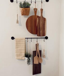 Wallniture 24" Gourmet Kitchen Rail for with 10 S Hooks for Hanging Utensils, Pot Pan Lid Rack Storage Organizer Set, Steel, Black 32 71U1j5BNFoL