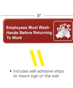 Alternative view of Excello Global Products Employees Must Wash Hands Before Returning to Work Sign: Easy to Mount Plastic Safety Informative Sign with Symbols Great for Business, 9"x3", Pack of 3 (Red) 9x3" Red