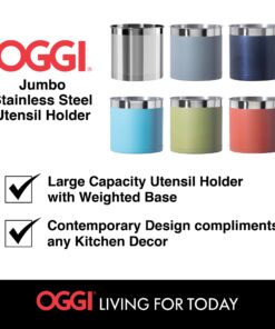Oggi Stainless Steel Jumbo Utensil Holder - 7" Utensil Caddy, Weighted Base for Stability - Extra Large Utensil Crock and Countertop Utensil Organizer, Stainless Steel Stainless Steel - 7" 35 71U2qYaokS