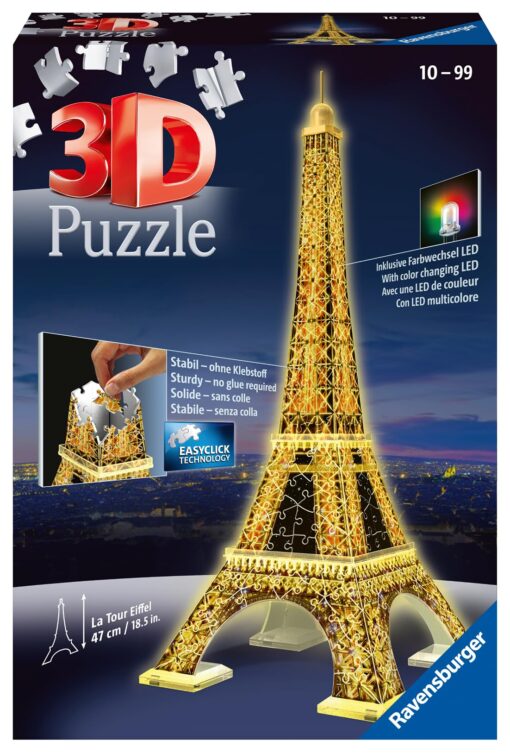 Ravensburger Eiffel Tower - Night Edition - 216 Piece 3D Jigsaw Puzzle for Kids and Adults - Easy Click Technology Means Pieces Fit Together Perfectly