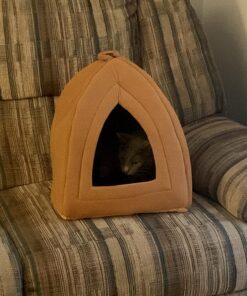 Cat House - Indoor Cat Bed with Removable Foam Cushion - Pet Tent for Kittens, Rabbits, Guinea Pigs, and Other Small Animals by PETMAKER (Brown) Light Brown 34 71U3aFmRvL