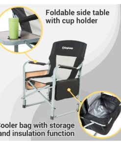 KingCamp Heavy Duty Camping Director Chair Outdoor Folding Chairs for Adults Oversized Camp Chair with Side Table, Cooler Bag, Padded Arms, for Fishing Sports Beach Picnic, Iron, Support 330lbs 15 71U6aM358ZL