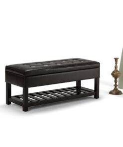 SIMPLIHOME Cosmopolitan 44 Inch Wide Rectangle Ottoman Bench with Open Bottom in Tanners Brown Faux Leather Tufted Footrest Stool, For Living Room, Bedroom, Traditional Rectangular 26 71U7Ykh2YL