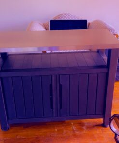 Keter Unity XL Outdoor Kitchen Island Rolling Cart Bar Table & Storage Cabinet, Grill Station with Utensil Hooks for Grilling Accessories, Brown Table and Cabinet 40 71U7hFWKeGL 1