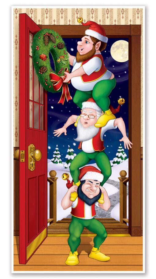 Beistle Christmas Elves Door Cover, 5’ x 30” – Plastic for Indoor & Outdoor Use – Easily Display – Santa's Workshop, Christmas Party Decorations & Holiday Decor Christmas/Winter