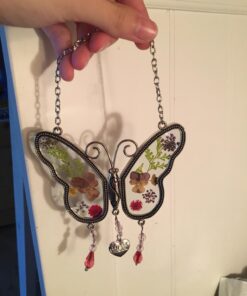 Mom Butterfly Suncatcher with Pressed Flower Wings and Silver Heart Charm - Hanging Height 8" 1 31 71U9OuIwJAL