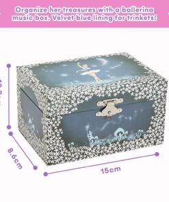 Jewelkeeper Girl's Musical Jewelry Storage Box with Twirling Fairy Blue and White Star Design, Swan Lake Tune 18 71U9Q82UQIL