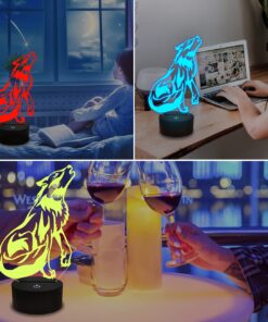 FULLOSUN Wolf Gifts, 3D Night Light for Kids Optical Illusion Lamp Co-Sleeping,Remote Controller with 16 Color Changing Birthday Gifts & for Kids, Boys & Men 16 71UCnsFA6nL