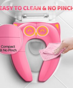 Gimars Portable Travel Potty Seat for Toddlers, Large Folding Travel Potty Seat For Kids Fits All Shape Toilet, Foldable Toilet Seat for Boys & Girls With 6 Non-Slip Silicone Pad, Free Carry Bag, Pink 26 71UGALp5TRL