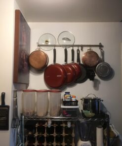 Wallniture Lyon 31.5" Wall Mount Kitchen Utensil Holder With 10 S Hooks For Hanging Pots and Pans Set 46 71UHNGJjLuL