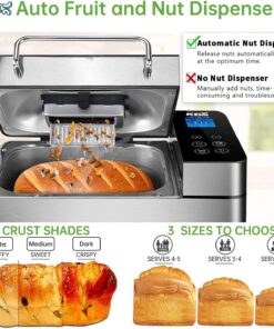 KBS Pro Stainless Steel Bread Machine, 2LB 17-in-1 Programmable XL Bread Maker with Fruit Nut Dispenser, Nonstick Ceramic Pan& Digital Touch Panel, 3 Loaf Sizes 3 Crust Colors, Reserve& Keep Warm Set 36 71UL8y7dolL 1