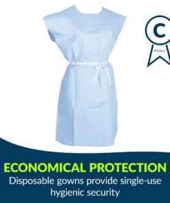 TIDI Choice Gowns, Blue (Pack of 50) ― Tissue/Poly/Tissue ― Open-Back, Waist-Tie, Short-Sleeve Medical Gowns ― Disposable Exam Gowns ― Standard Size 30” x 42” ― Latex-Free Medical Supplies (910520) 12 71ULJ4fO8HL