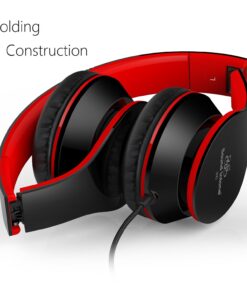 Alternative view of Junwer Lightweight Folding 3.5mm Stereo Over-ear Portable Stretch Headsets with Build-in Microphone, Black/red BC33169