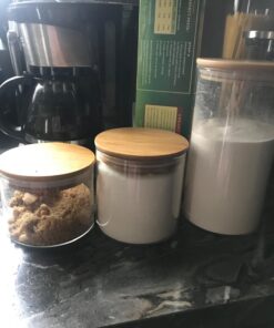 ComSaf Airtight Canisters for Bulk Food Storage Set of 3-17/22/43oz, BPA Free High Borosilicate Glass Cookies Jar with Bamboo Lid, Cylinder Cereal Container with Sealing 17oz/22oz/43oz 41 71ULwtuBQCL