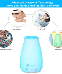 Diffuserlove Essential Oil Diffusers 200ML Remote Control Ultrasonic Mist Humidifiers BPA-Free Aromatherapy Diffuser with 7 Color Lights, Auto Shut-Off for Bedroom Office Kitchen White 28 71UNClm0uRS