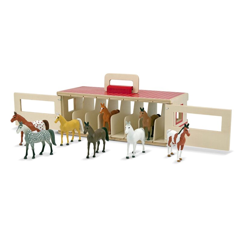 Catalog 8 Melissa & Doug Take-Along Show-Horse Stable With Wooden Box and 8 Toy, Barn Play Set, Portable, Toys For Kids Ages 3+