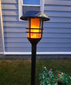 TomCare Solar Lights Metal Flickering Flame Solar Torches Lights Waterproof Outdoor Heavy Duty Lighting Solar Pathway Lights Landscape Lighting Dusk to Dawn Auto On/Off for Garden Patio Yard, 4 Pack Black 42 71UPw1m pWL