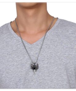 Xusamss Punk Titanium Steel Wing Dragon Crystal Pendant Sword Necklace,24inches Link Chain 316L Steel Dragon Sword 12 71UQmtG0MuL