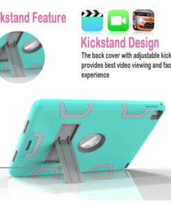 Alternative view of iPad Air 2 Case, iPad Pro 9.7 Case, Shock Absorption High Impact Resistant Hybrid Protective Case Cover with Kickstand for iPad Air 2 and iPad Pro 9.7" 2016 Mint Green/ Gray