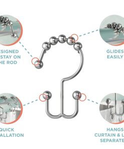 Maytex Shower Curtain Hooks, Shower Curtain Rings, Rust-Resistant Decorative Double Roller Glide Shower Hooks, Shower Rings for Bathroom Shower Rods, Curtains, Liners, Set of 12, Brushed Nickel 26 71UWXZvzkL
