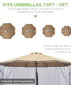 Best Choice Products 9ft Adjustable Mosquito Net for Umbrellas 7.5-11ft, Bug Screen Patio Umbrella Accessory for Outdoor Market Offset Cantilever w/Polyester Mesh Net, Zipper Door, Fillable Base 25 71UXtMcsJXS
