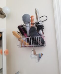 mDesign Steel Over Cabinet Door Hair Care, Hot Styling Tool Organizer Storage Basket for Hair Dryer, Flat Irons, Curling Wands, Straighteners, Space Saving, 3 Sections -Concerto Collection - Chrome 49 71UZvpfKpFL