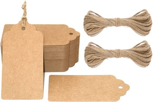 G2PLUS Kraft Paper Gift Tags with String,100PCS Blank Gift Tags,Christmas Gift Tags,Holiday Hangtags for Art&Craft,Gift Wrapping,Halloween(2'' x 4'')