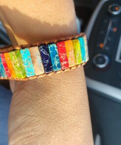 Plumiss 7 Chakra Bracelets for Women Boho Handmade Natural Jasper Stone Healing Energy Bead Leather Wrap Bracelet Jewelry Collection Chakra Jasper 41 71UaZutYf L