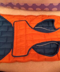 Kurgo Loft Dog Jacket, Reversible Dog Coat, Wear with Harness or Sweater, Water Resistant, Reflective, Winter Coat For Large Dogs (Coastal Blue, XL) Extra Large Coastal Blue/Orange 61 71UeiItuiTL